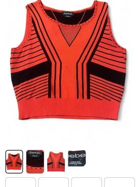 BebeY2K Geometric Knit Sleeveless Coral and Black Crop Top